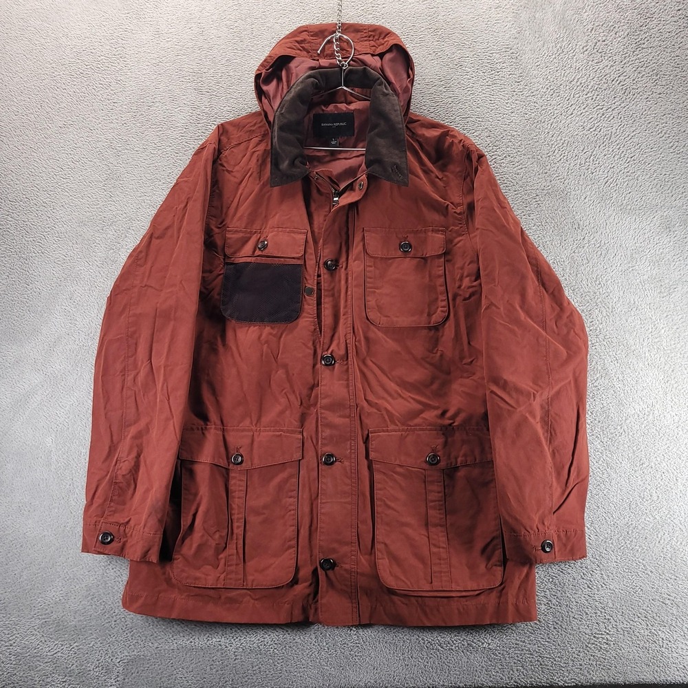 Banana Republic Jacket Mens L Rust Utility Field Chore Layering Hooded Canvas